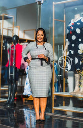 Elegant houndstooth pencil dress